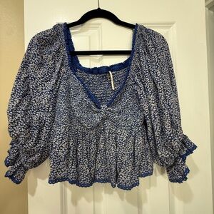 Free People Blue Floral Blouse